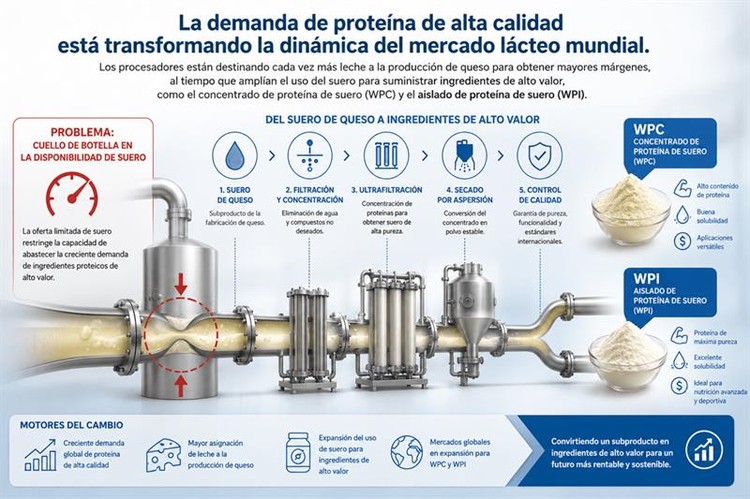 El auge de la proteína de suero reconfigura la estrategia de procesamiento lácteo global