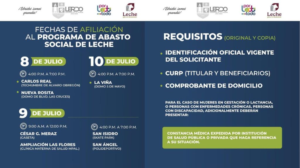 Programa de abasto social abre registros de leche subsidiada en Lerdo