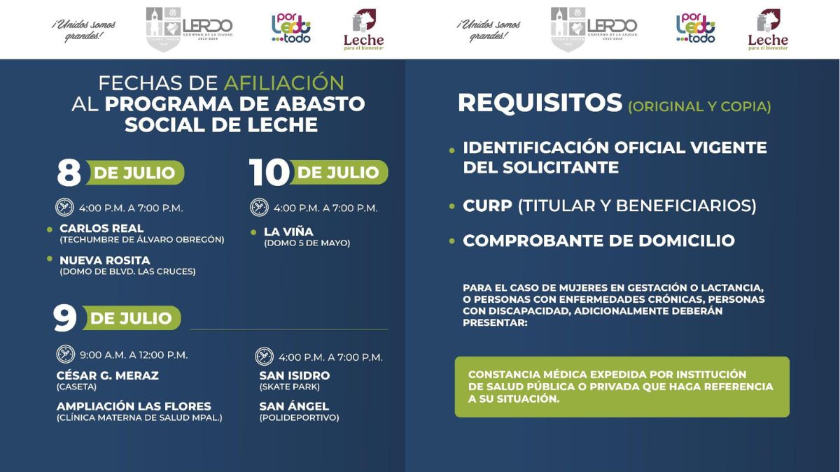 Programa de abasto social abre registros de leche subsidiada en Lerdo